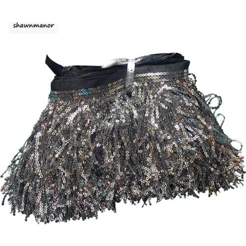 New Arrive 15CM Width Laser Sequined Fringe Trimming Lace For DIY Sewing Latin Dress Costumes 10Yards Per Lot