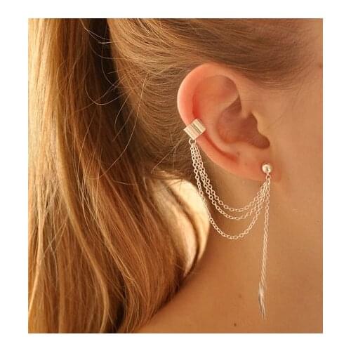 Wholesale Jewelry New Fashion Beautiful Long Metal Leaf Tassel Earrings Women Ear Cuff CE192