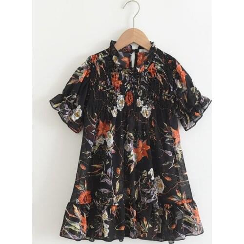 3-7 Years High Quality Summer Girl Dress 2021 New Floral Cotton Solid Draped Ruched Kid Children Clothing Girl Princess Dresses