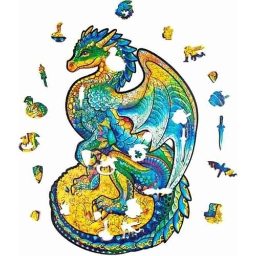 Wood Puzzles Coloful Dragon Wooden Puzzles For Adults Kids Each Piece Is Animal Jigsaw Parent Child educational toys Gift