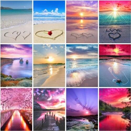 Landscape Diamond Painting Ocean Beach Mosaic Art Lovers Embroidery Rhinestone Picture Small Size Wall Stickers Decor Bead Draw