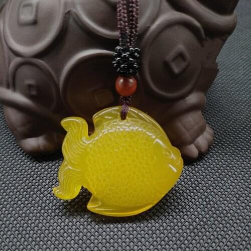Natural Yellow Chalcedony Hand-carved Goldfish Pendant Fashion Boutique Jewelry Men and Women Yellow Agate Necklace Accessories