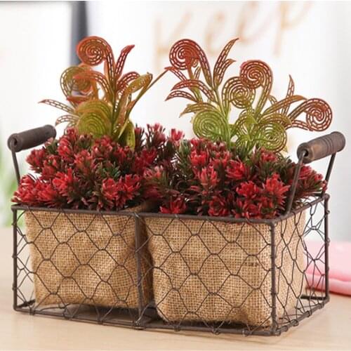 Portable Retro iron art Flower storage basket wrought iron linen fabric Stand for flower pot with waterproof inner Home decor
