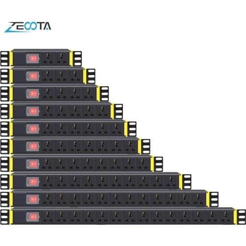 PDU 1U Network Cabinet Rack Power Strip Distribution Outlet 1/2/3/4/5/6/7/8/10/12/14 Units Universal Socket Break Switch Plug