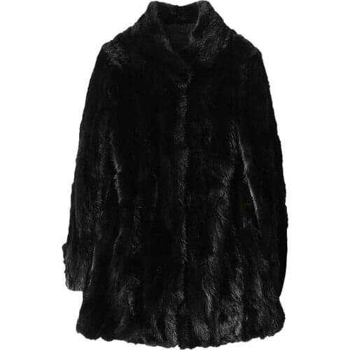 Luxury Real Fur Coat Female Natural Mink Fur Coats and Jackets Long Thick Warm Winter Jacket Women Outerwear Stand Collar XQ160