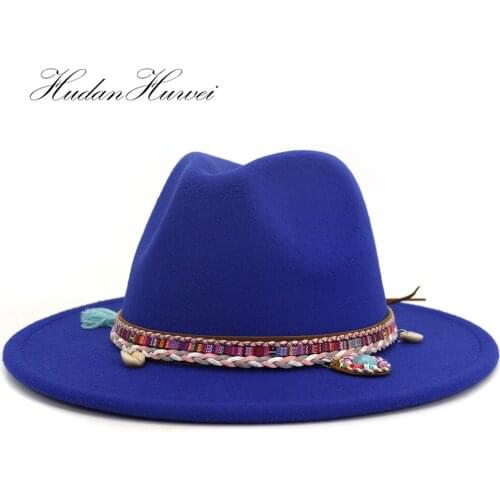 2020 New Women Men Gentleman Elegant Lady Winter Autumn Jazz Caps Wool Vintage Trilby Felt Fedora Hat With Wide Brim