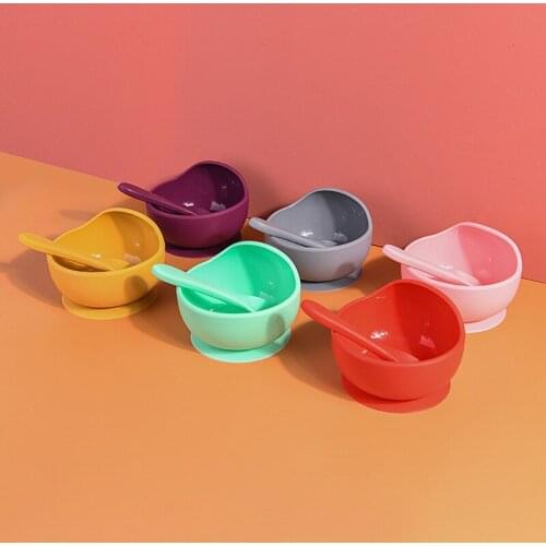 1set Silicone Baby Feeding Bowl Set Baby Learning Dishes Suction Bowl Set Spoon Non-Slip dinnerware set Spoon and bowls
