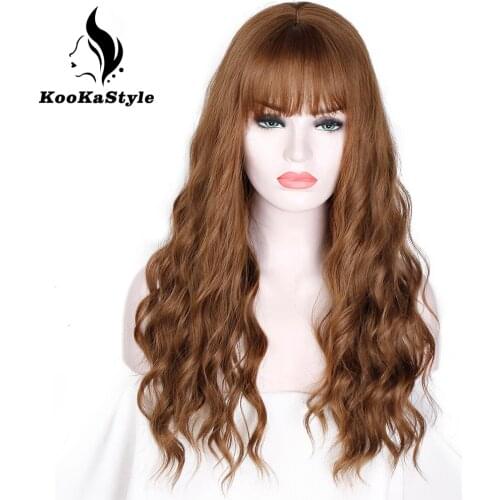 Synthetic Wig with Bangs Long Wavy Cosplay Wigs Hair Synthetic Brown Wigs for Black Women Heat Resistant for African American