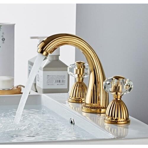 Basin Faucet Antique Bronze Bathroom Sink Faucet 3 Hole Widespread Gold Black Chrome Basin Mixer Hot And Cold Water Tap New