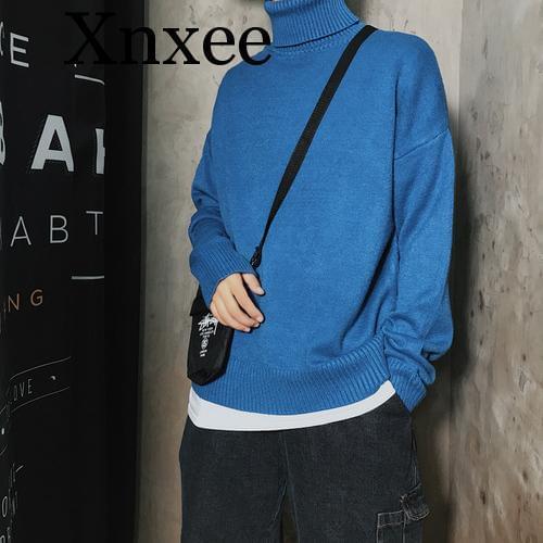 2020 simple top Autumn Winter Men Knitted Sweater Soilid Color Men Turtleneck Sweater Casual Loose Pullover Sweater Men