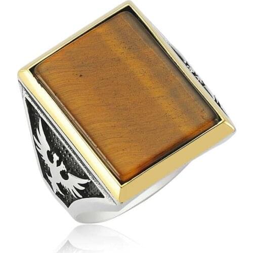 Tevuli 925 Sterling Silver Tiger Eye Men 'S Ring