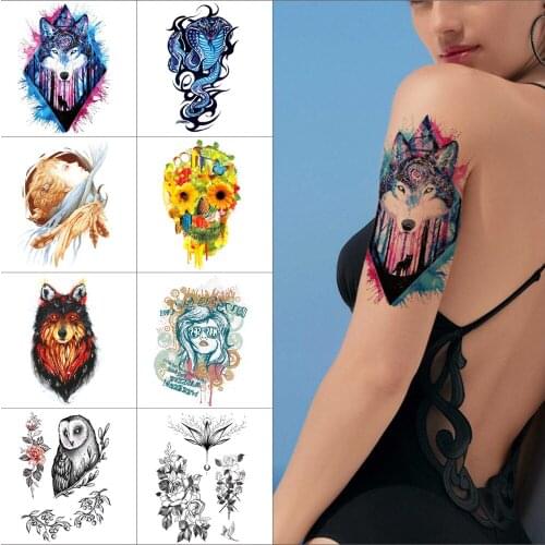 Wolf Waterproof tattoo stickers Snow fox temporary tattoo Flower angel snake Lips Body art tattoo Color tattoo lasting