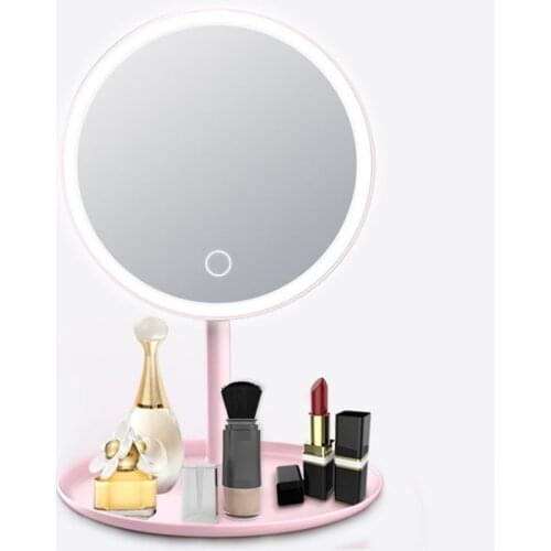 Led Makeup Mirror USB Storage LED Face Mirror Adjustable Touch Dimmer Led Vanity Mirror Stand Up Desk Cosmetic Mirror