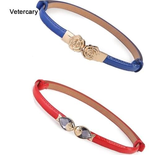 Women Luxury Patent Leather Belt Fashion Design HOT Black Red Thin Adjust Waistband Party Gold Fish Buckle Rose Flower Hasp Girl