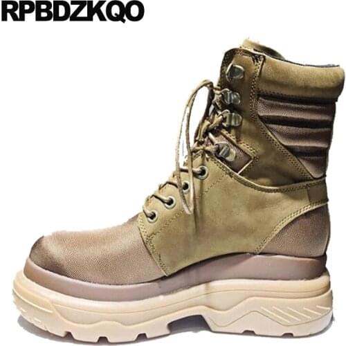 Shoes Jeans Platform Denim Canvas Comfortable Vintage Waterproof Combat Brown Military Muffin Women Ankle Boots 2021 Round Toe