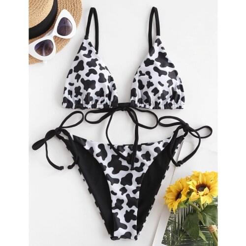Womens Swimsuit Sexy Leopard Snakeskin Printed Lace Up High Cut Bikini Set Two Piece Swimwear Beachwear Beach Suit Biquini 2021