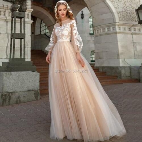 2019 Appliques A-Line Wedding Dress Lantern Sleeves Tulle Boho Wedding Gowns Vestido De Novia Princess Wedding Party Dress
