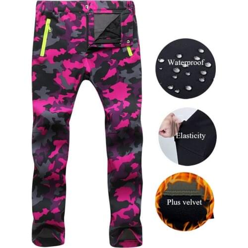 Winter Fleece Hiking Pants Women Autumn Softshell Fleece Pants Outdoor Trousers Waterproof Thremal Trekking Ski Sports Pants