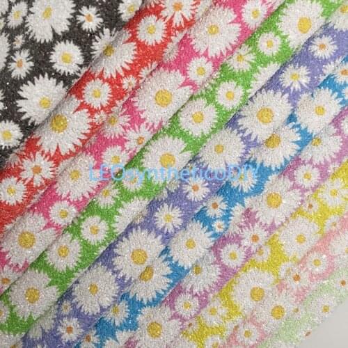 1PC 21X29CM Small daisies Printed on Chunky Glitter Leather Sheets For Making Bows LEOsyntheticoDIY T455