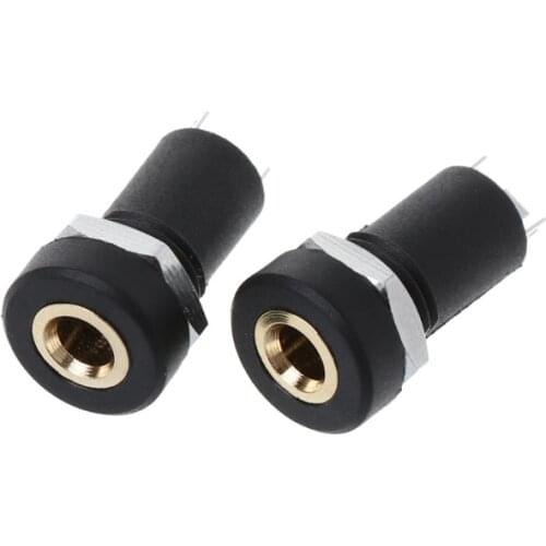 2X 3.5MM Audio Jack Socket 3 Pole Black Stereo Solder Panel Mount Gold With Nuts Y98E