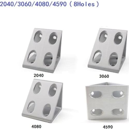 4PCS/lot Silver 2040 3060 4080 4590 EU Aluminum Profile Right Angle Triangle Block Triangle Connector With 8Holes