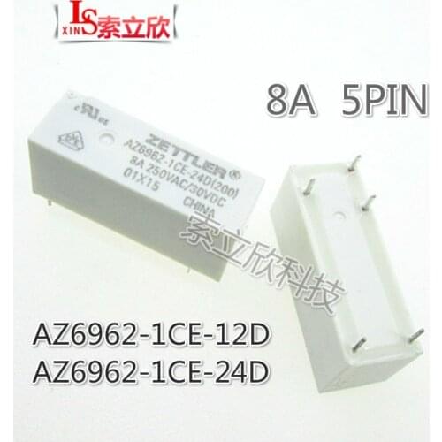 5PCS/10PCS NEW relay AZ6962-1CE-24D AZ6962-1CE-12DE AZ6962 1CE 24D AZ6962 1CE 12DE alternative HF118F-024-1ZS1 5PIN 8A