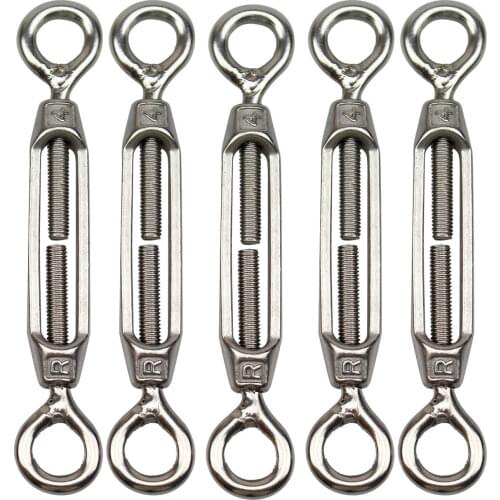 5Pcs M4 Stainless Steel 304 Hooks & Eye Turnbuckle Wire Rope Tension tighten taut rope Device Line Connector Hooks