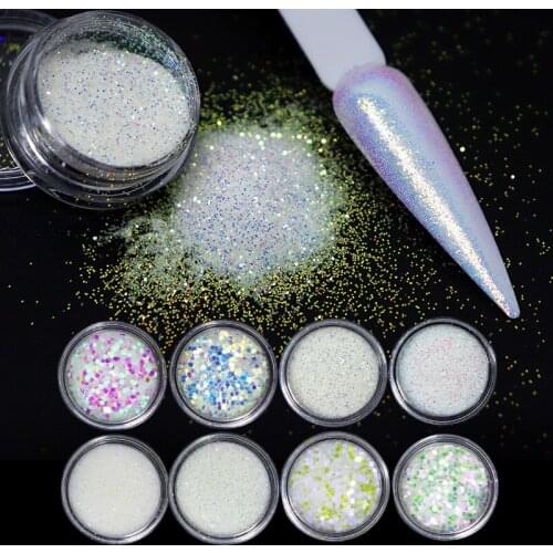 8 Boxes Nail Mermaid Chunky Glitter Flakes Mixed Size Sparkly 3D Hexagon Sequins For Polish Manicure Summer Nail Art Decorations