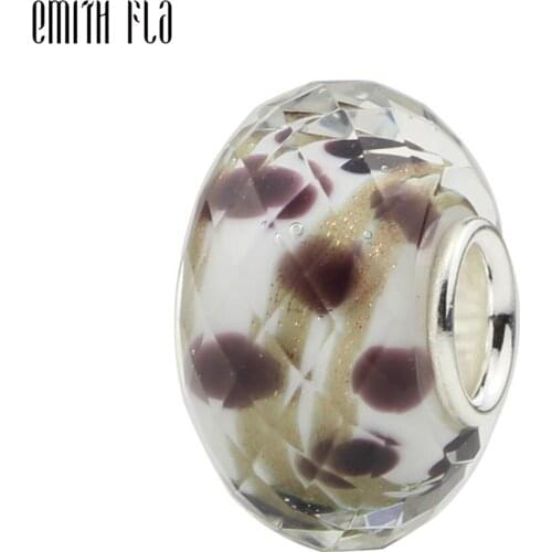 925 Sterling Silver Gold Foil Round Murano Glass Bead Charms Fit For European Original Bracelet Necklace DIY Jewelry Makings