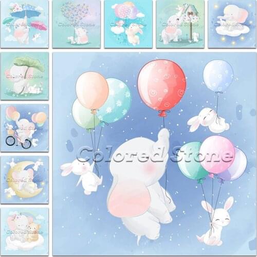 New Diamond painting Cartoon Animals Elephant balloon month rabbit 5D DIY Full Square Drill embroidery Round mosaic Drawing 218