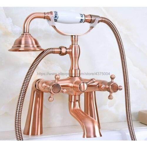 Antique Red Copper Deck mounted Bathroom Clawfoot bathroom tub shower faucets with hand shower faucets Nna161