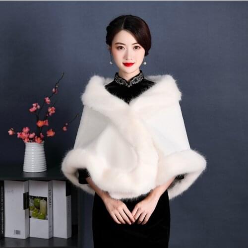 Big Faux Fur Party Shawl Winter Warm Bridal Bolero Gray High Quality Wedding Coat Wedding Bridal Wrap Party Cape wholesale
