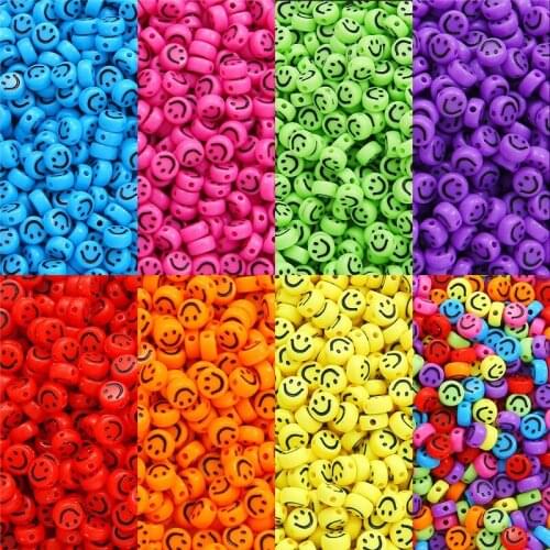100pcs Acryl Happy Face Spacer Beads 4*7mm Smiley Face Beads for DIY Handmade Jewelry Bracelet Earring Necklace Craft Making