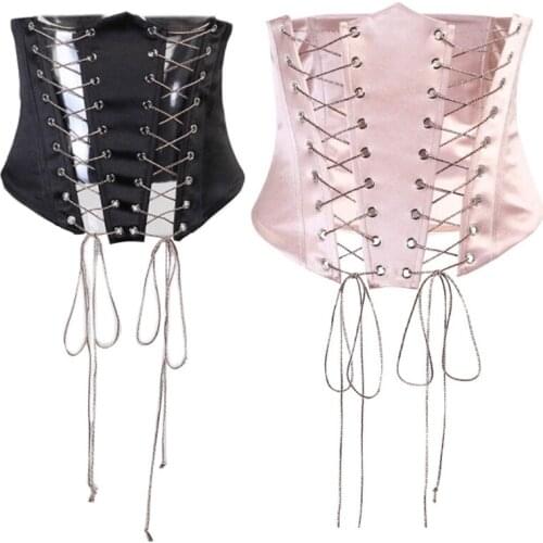 Women Satin Velvet Corset Crop Top Criss Cross Lace-Up Underbust Bustier Cincher Solid Waist Belt Girdle Body Shaper