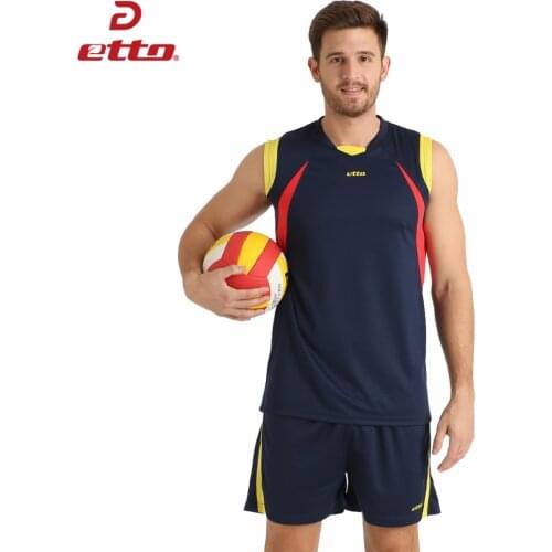 Etto Men Professional Volleyball Suit Shorts & Sleeveless Jersey Volleyball Set Male Sports Uniforms Training Kit HXB016