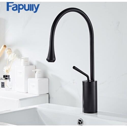 Fapully New Design Matte Black Basin Faucets Outfall Tap Hot and Cold Tap for Bathroom Sink Deck Mounted Water Mixer Crane 1067