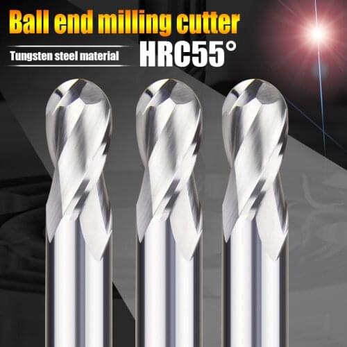 CNC Milling Cutter Machine Cutting Tools HRC55 No Coating Tungsten Steel 2 Flute Ball Nose End Mills for Aluminum,copper, woods