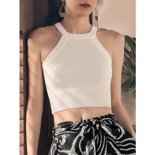 Heliar Summer Sexy Tops Women Tank Crop Top Women Off Shoulder Tops Unif Solid Color Slim Halter Tops Female