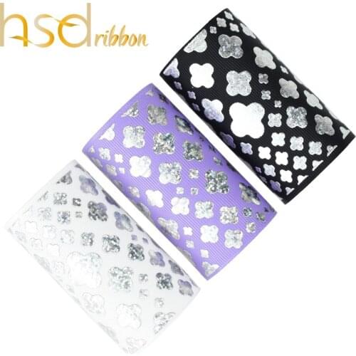HSDRibbon 50yards 75mm 3inch custom foil silver Laser Foil Printed Grosgrain Ribbon