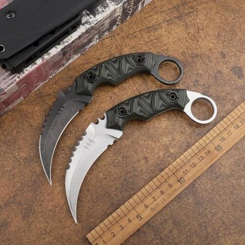 Karambit outdoor survival tactics sharp claw knife D2 fixed blade knife with sheath camping hunting self-defense EDC tool