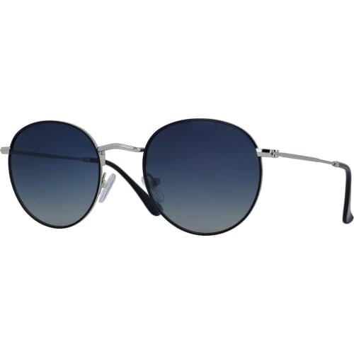 CLAES Round Silver Black Polarized Metal Sunglasses