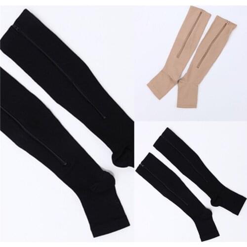 1 Pair Unisex Open Toe Compression Socks Knee Length Zipper Up Calf Leg Anti-Fatigue Stocking Varicosity Support Elastic Socks