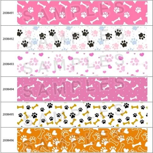 Kawaii Dog Paw Prints Bone Printed 10Yards 25mm/38mm/50mm/75mm Cartoon Printed Grosgrain/Satin Ribbon Party Decorations 200849