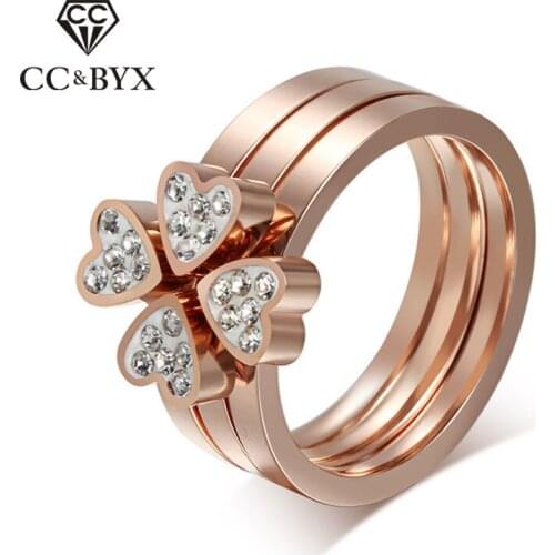 CC Ring Set Rings For Women And Men 3 Layer Titanium Steel Heart-Shaped Bijouterie Accessories Elegant Wedding Jewelry CC988