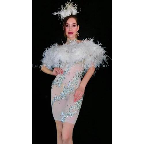 New white bra feather transparent yarn Sequin perspective nightclub bar female gogo singer sexy clothing