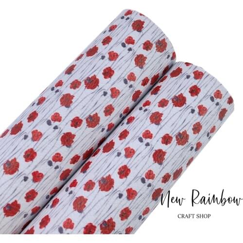 New Rainbow 30x22CM/A4 Red Flower Of Poppies Pu 1.0mm Faux leatherette Vintage Red Nice For DIY Crafts, Bows, Homedeco