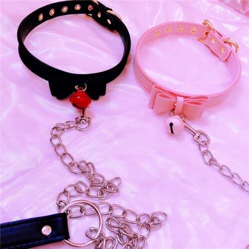 Sexy Rivet Alternative Metal PU Leather Collar Lead Chain Bell Choker Slave Costume BDSM Bondage Necklace Neckband Sex Toys