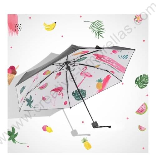 Five fold pongee 5 times black coating anti-uv >50+flamingo pocket umbrella alloy fiberglass superlight compact bird parasol