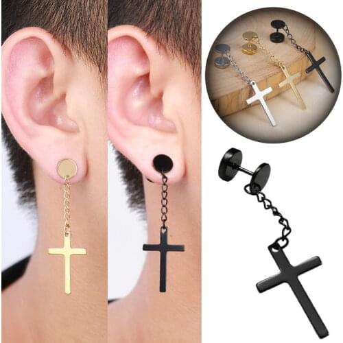 Fashion Women Men Black Punk Cross Pendant Cartilage Drop Dangle Earring Hipster Personality Street Rock Earrings Jewelry 1Pcs