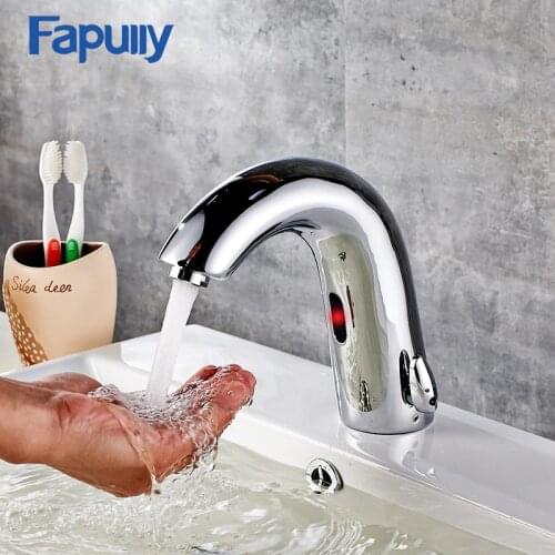 Fapully Automatic Sensor Faucets Chrome Hot And Cold Water Basin Faucet Infrared Bathroom Sink Basin Mixer Hands Touch Tap 687